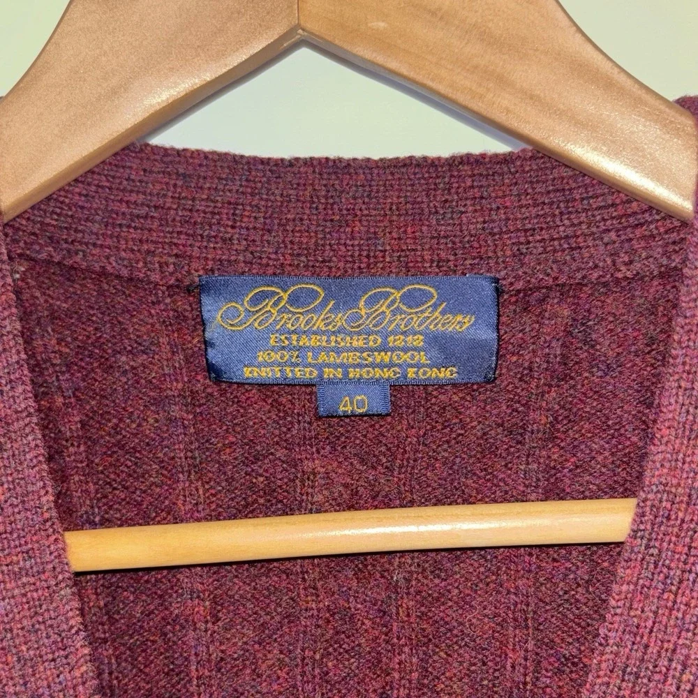 Brooks Brothers Lambswool Cable Knit Burgundy Sweater Vest Cardigan Size 40